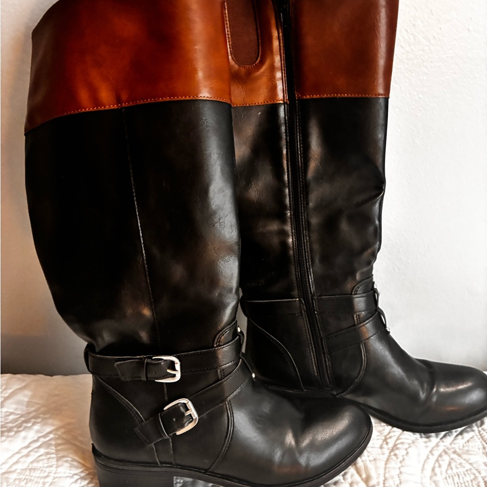 Arizona Jean Company Black and Brown Over the Knee Boots